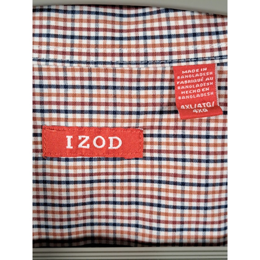 IZOD Mens 4XL Long Sleeve Check Button Down Shirt Red Blue‎ White Plaid Big Tall - Picture 3 of 9